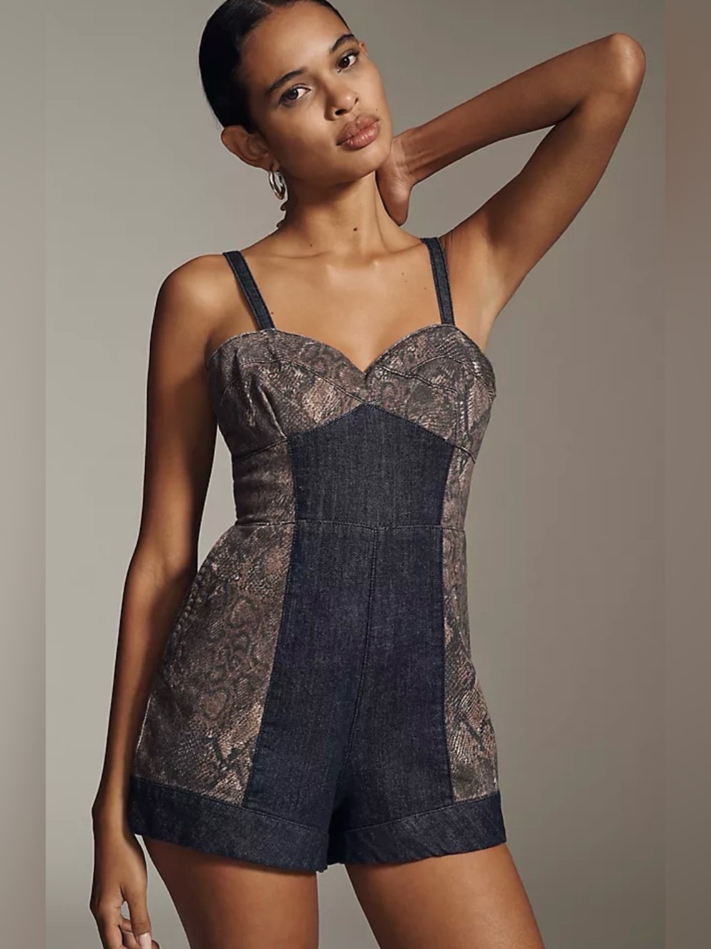 NWT Pilcro by Anthropologie Sleeveless Snake Print Denim Romper size 12